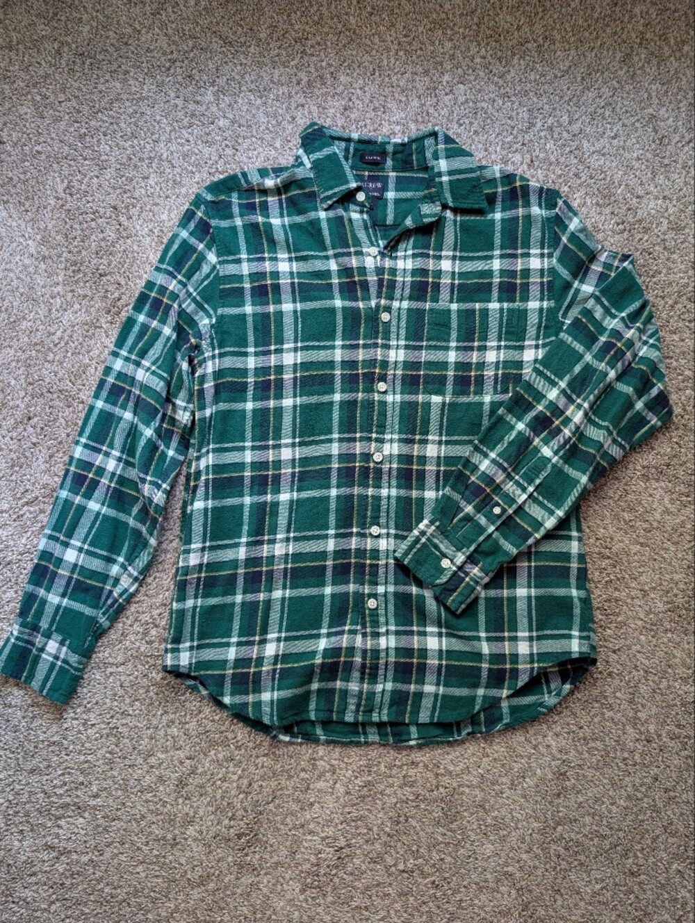 J Crew Men's Green Plaid Flannel Button-Up Shirt Sz M 100% Cotton Soft Fall